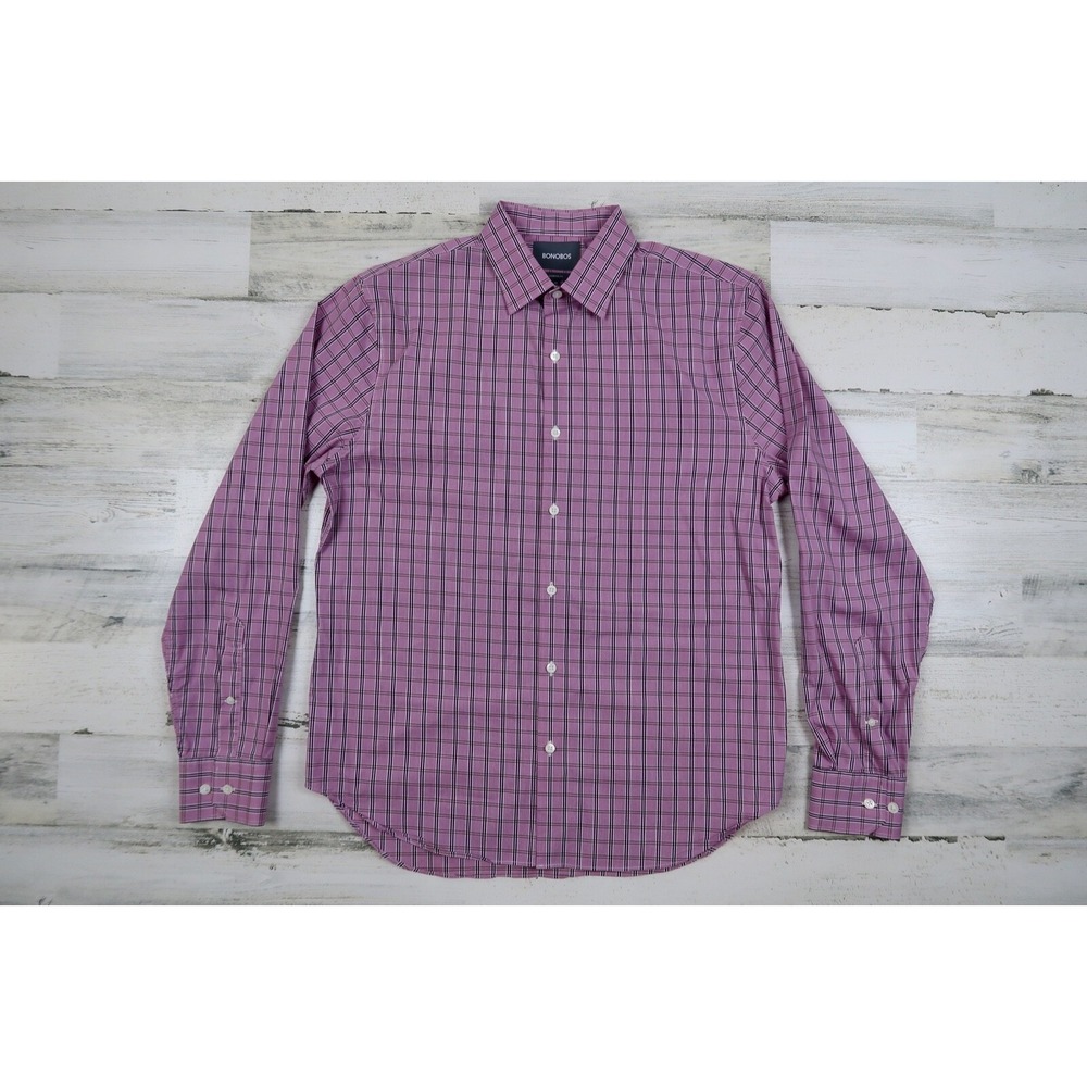 Bonobos Mens Medium Pink‎ Plaid Checks Classic Button Front Long Sleeve Shirt